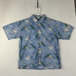 OP Sport Short Sleeve Hawaiian Shirt Mens XL Travel Blue Abstract Floral Relaxed